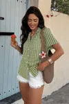 Truedames Plaid Short Sleeve Button Down Pocket Shirt In Green