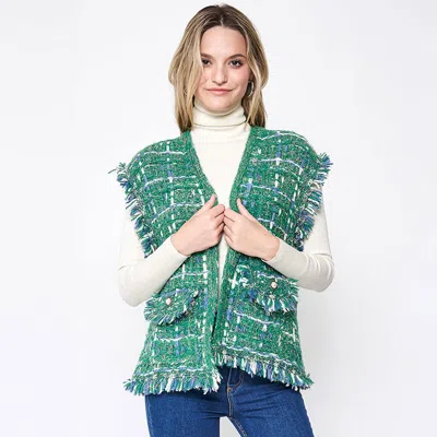 Truedames Plaid Tweed Vest In Green