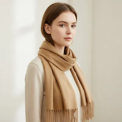 Truedames Plain Color Classic Fringe Shawl Wrap Scarf In Brown