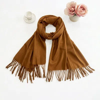 Truedames Plain Color Classic Fringe Shawl Wrap Scarf In Brown