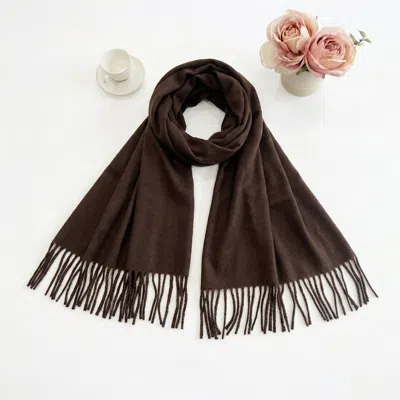 Truedames Plain Color Classic Fringe Shawl Wrap Scarf In Brown