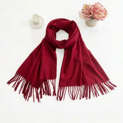 Truedames Plain Color Classic Fringe Shawl Wrap Scarf In Red