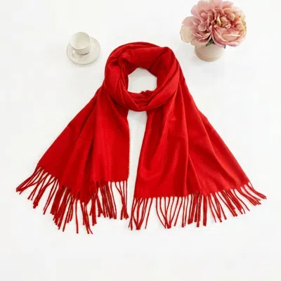 Truedames Plain Color Classic Fringe Shawl Wrap Scarf In Red