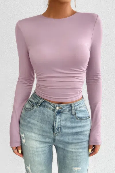 Truedames Plain Long Sleeve Open Back Slim Fit Top In Purple