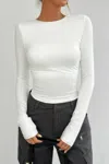 Truedames Plain Long Sleeve Open Back Slim Fit Top In White