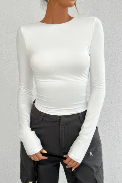 Truedames Plain Long Sleeve Open Back Slim Fit Top In White