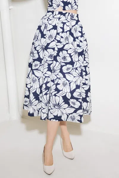 Truedames Plain Optimism Navy Woven Midi Skirt In Blue