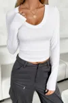Truedames Plain V Neck Long Sleeve Fit T Shirt In White