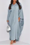 Truedames Plain V Neck Loose Fit Shift Maxi Dress In Blue