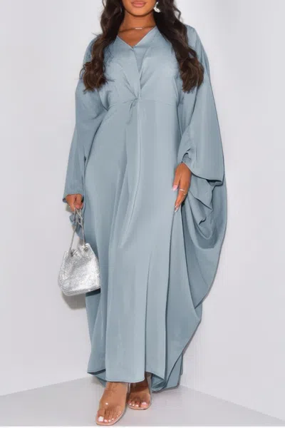 Truedames Plain V Neck Loose Fit Shift Maxi Dress In Blue
