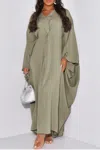 Truedames Plain V Neck Loose Fit Shift Maxi Dress In Green