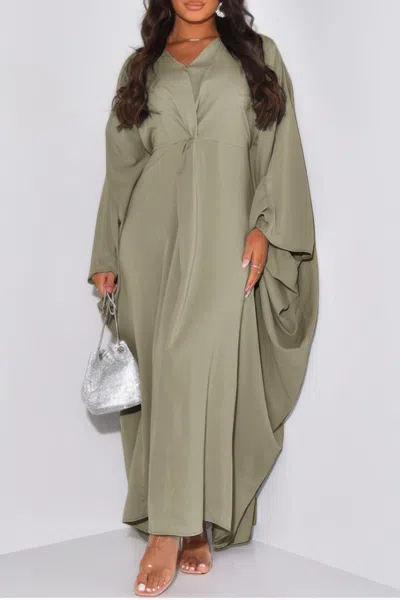 Truedames Plain V Neck Loose Fit Shift Maxi Dress In Green