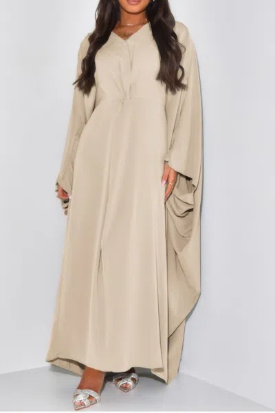 Truedames Plain V Neck Loose Fit Shift Maxi Dress In Neutral