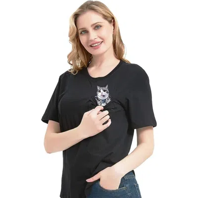 Truedames Playful Cat Pocket T-shirts In Black