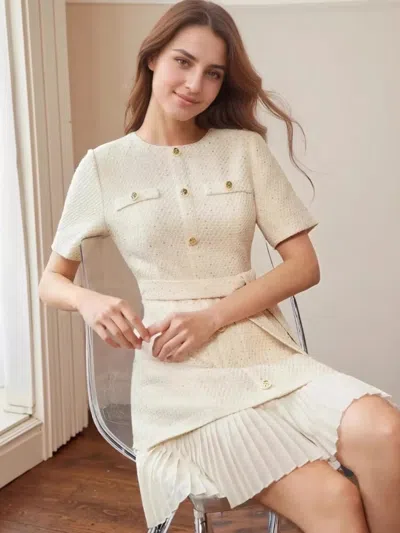 Truedames Pleated Hem Round Neck Dress In Brown