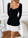 Truedames Pleated Hem Sweetheart Neckline Long Sleeve Mini Dress In Black