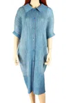 Truedames Pleated Lapel Button-up Blue Midi Shirtdress In Blue