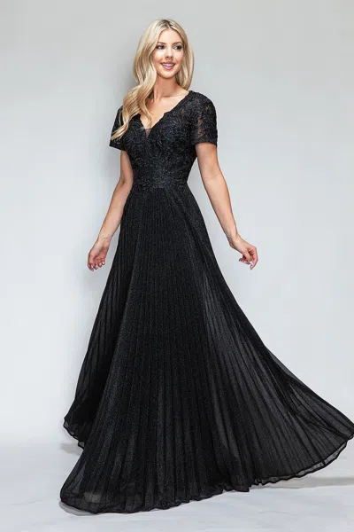 Truedames Pleated Mother Of Bride Formal Gown In Black