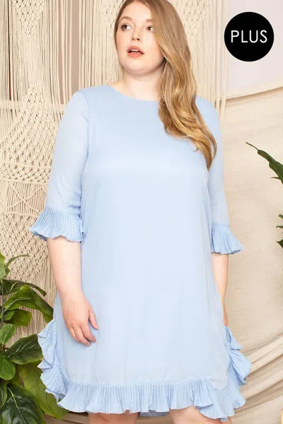 Truedames Pleated Ruffle Detailed Mini Dress In Blue