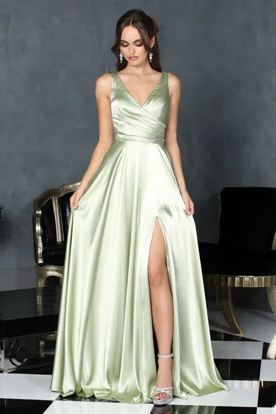 Truedames Pleated Satin A-line Long Formal Prom Gown In Multi
