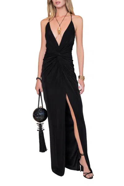 Truedames Plunging Neckline Sleeveless Pixie Gown Dress In Black