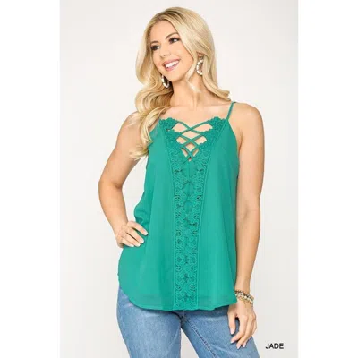 Truedames Plunging V-neckline Lattice Top In Green