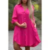 Truedames Plus A Line Button Loose Fit Pockets Solid Dress In Pink