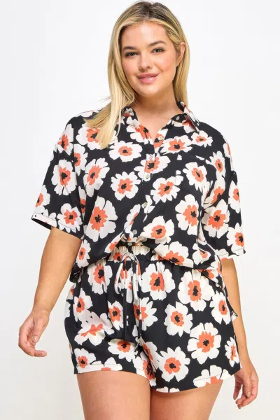 Truedames Plus Button Down Shirt And Shorts Set In Multi