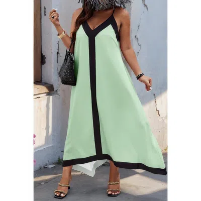 Truedames Plus Colorblock Spaghetti Strap A Line Dress In Green