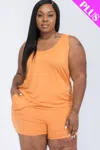 Truedames Plus Comfy Tank Top & Shorts Set In Orange