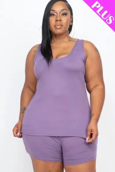 Truedames Plus Comfy Tank Top & Shorts Set In Purple