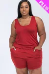 Truedames Plus Comfy Tank Top & Shorts Set In Red