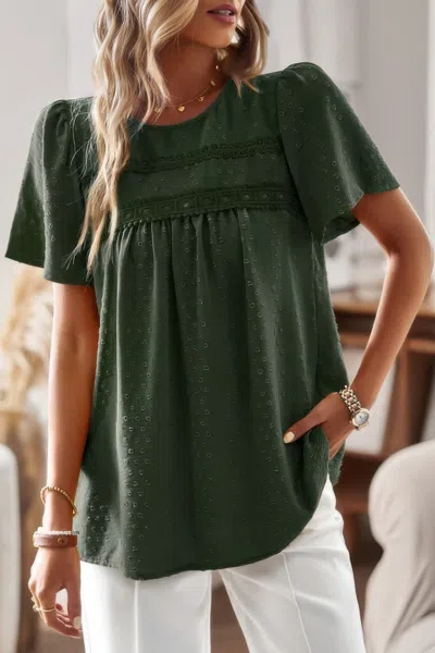 Truedames Plus Size Temperament Solid Short Sleeves Top In Green