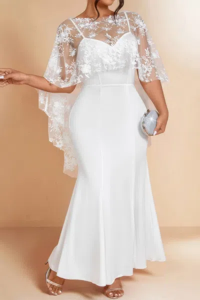 Truedames Plus Floral Contrast Lace Butterfly Sleeve Dress In White