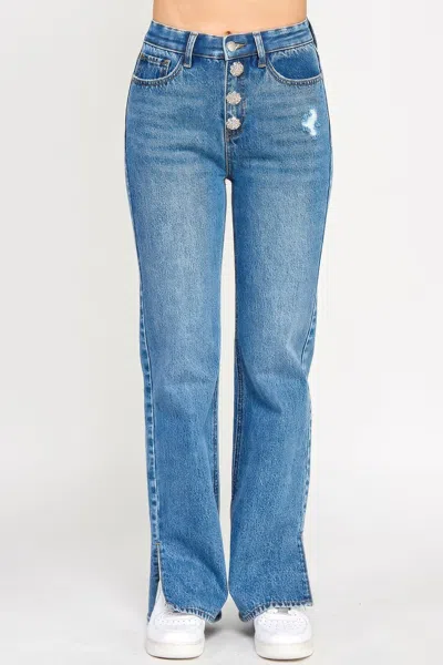 Truedames Plus High Rise Straight With Jewel Buttons In Blue