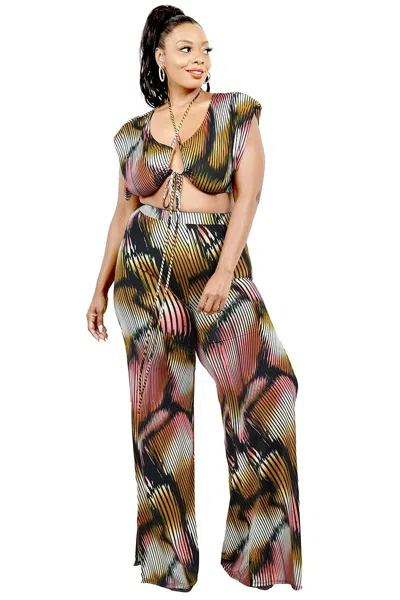 Truedames Plus Knitted Color Painting 2 Piece Pants Set In Multi