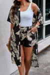 Truedames Plus Leaf Print Pockets Elastic Waist Shorts Sets In Animal Print