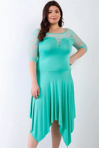 Truedames Plus Mint Lace Details Handkerchief Hem Midi Dress In Blue