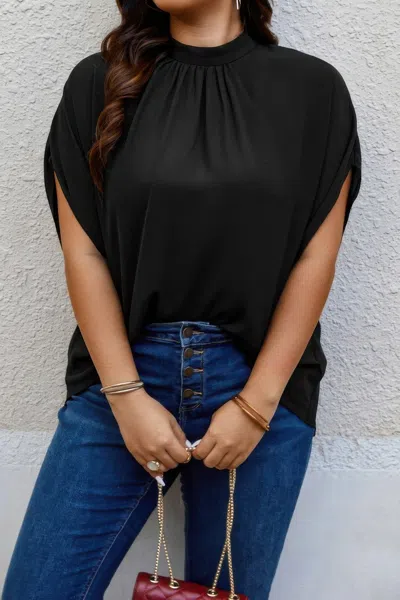 TRUEDAMES PLUS MOCK NECK BATWING SLEEVE LOOSE TUNIC TOP