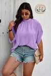 Truedames Plus Mock Neck Batwing Sleeve Loose Tunic Top In Purple
