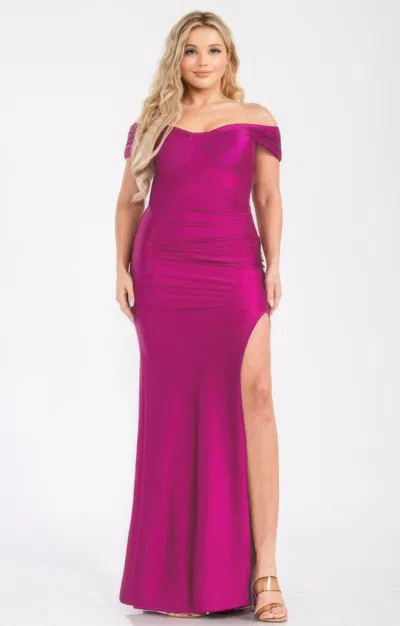 Truedames Plus Off Shoulder Draped Cross Wrap Maxidress In Pink