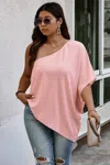 Truedames Plus One Shoulder Solid Casual Loose Fit Shirt In Pink