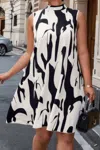 Truedames Plus Random Print Sleeveless Back Knot Dress In Sand