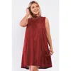 Truedames Plus Rust And Nude Illusion High Neck Swing Dress In Brown
