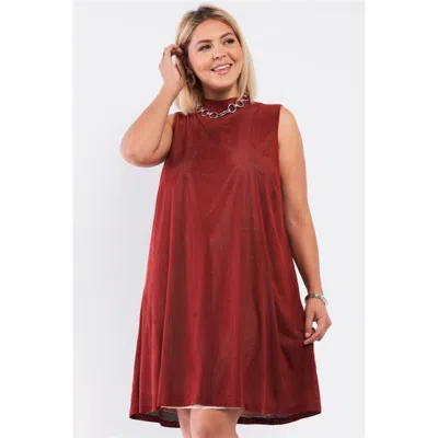 Truedames Plus Rust And Nude Illusion High Neck Swing Dress In Brown