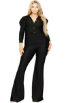Truedames Plus Satin 3/4 Sleeve Wide Leg 2 Piece Set In Black
