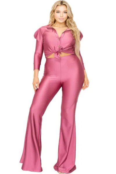 Truedames Plus Satin 3/4 Sleeve Wide Leg 2 Piece Set In Multi