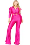 Truedames Plus Satin 3/4 Sleeve Wide Leg 2 Piece Set In Pink