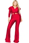 Truedames Plus Satin 3/4 Sleeve Wide Leg 2 Piece Set In Red