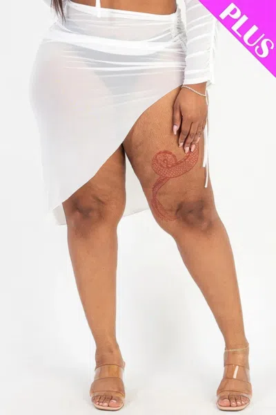 Truedames Plus Sexy Sheer Mesh Drawstring Ruched Skirt In White